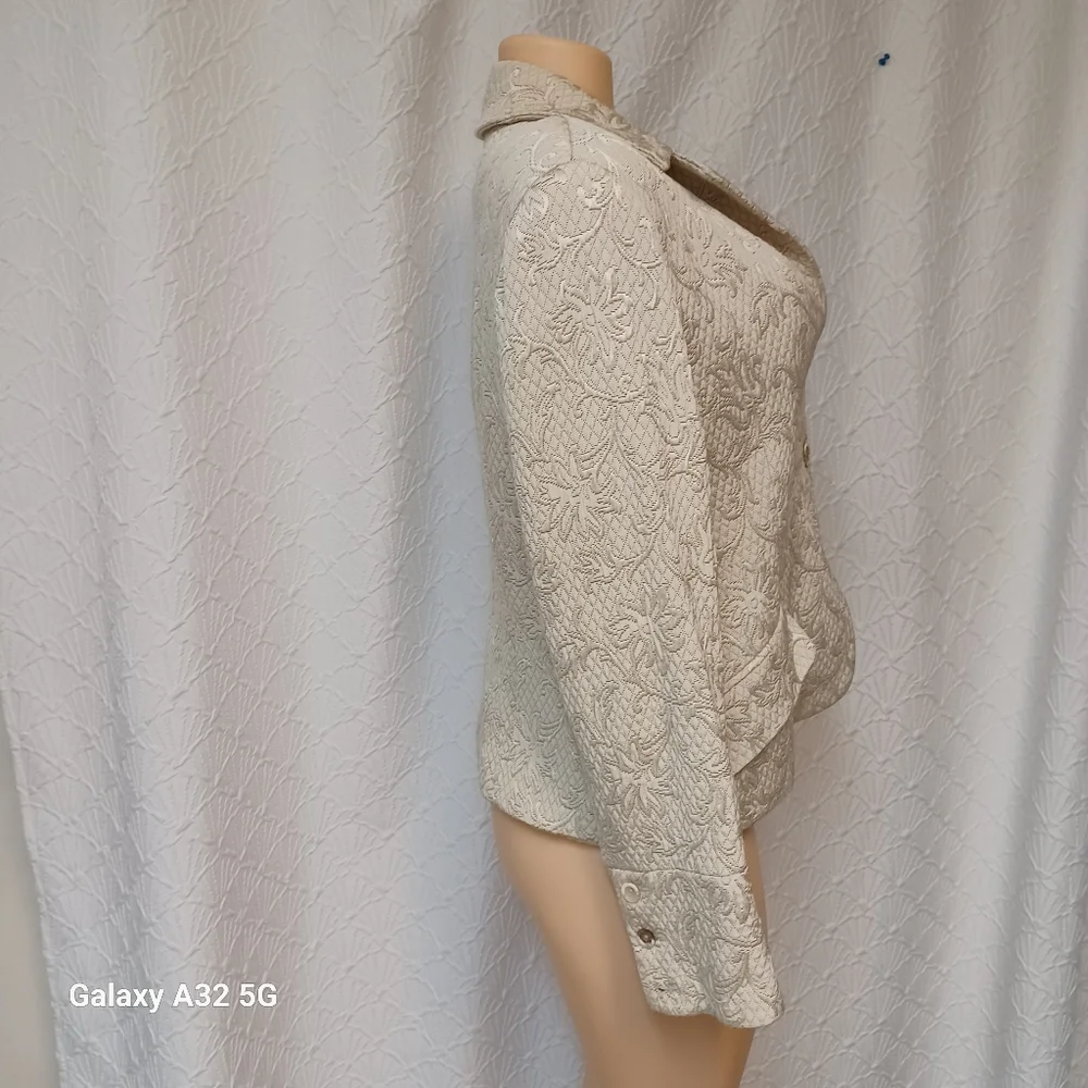 Rena Rowan Women Size 16 Cream Floral Textured Blazer Jackets